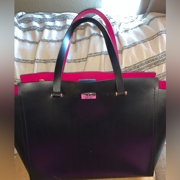 LARGE KATE SPADE BLACK/PINK TOTE BAG - Picture 1 of 9